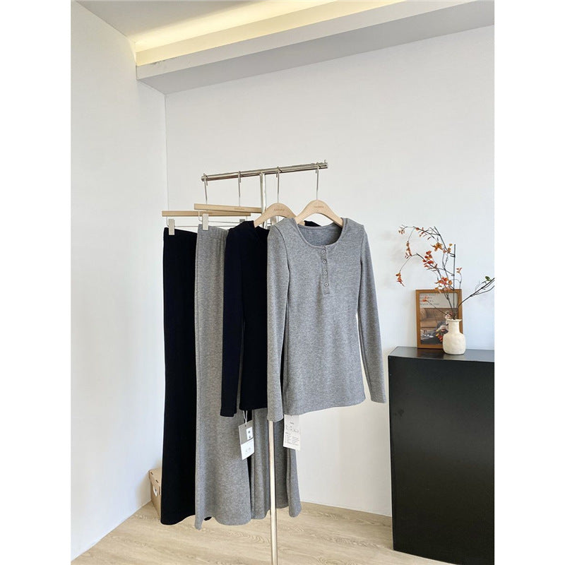 Women's Solid Color Casual Top And Trousers