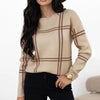 Women's Casual Plaid Color-block Crew Neck Sweater