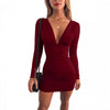 Nuovo abito tubino con scollo a V, maniche lunghe e vita alta per donna