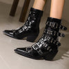 Autumn And Winter Pointed Knight Women's Boots Plus Size Punk Belt Buckle Booties
