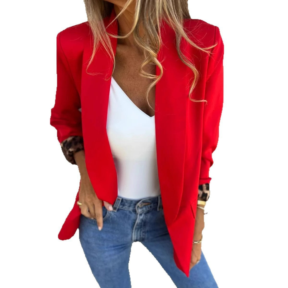 Color Matching Cheetah Lapel Fashion Small Suit Coat