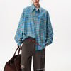 Giacca-camicia a maniche lunghe in fantasia scozzese trendy stile americano