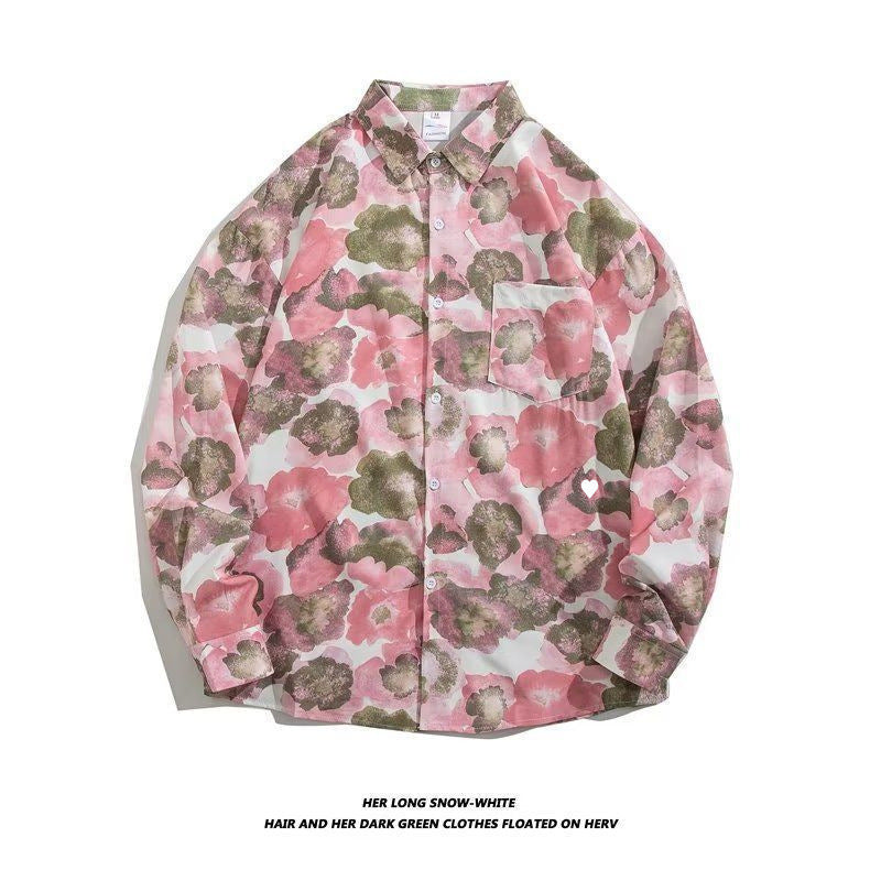 Men's Loose Hong Kong Style Retro Long Sleeve Printed Shirt