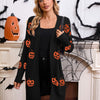 Women's Halloween Pumpkin Head Jacquard Knitted Cardigan Coat Sweater