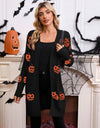 Women's Halloween Pumpkin Head Jacquard Knitted Cardigan Coat Sweater