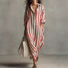 Loose V-neck Long Striped Shirt Dress