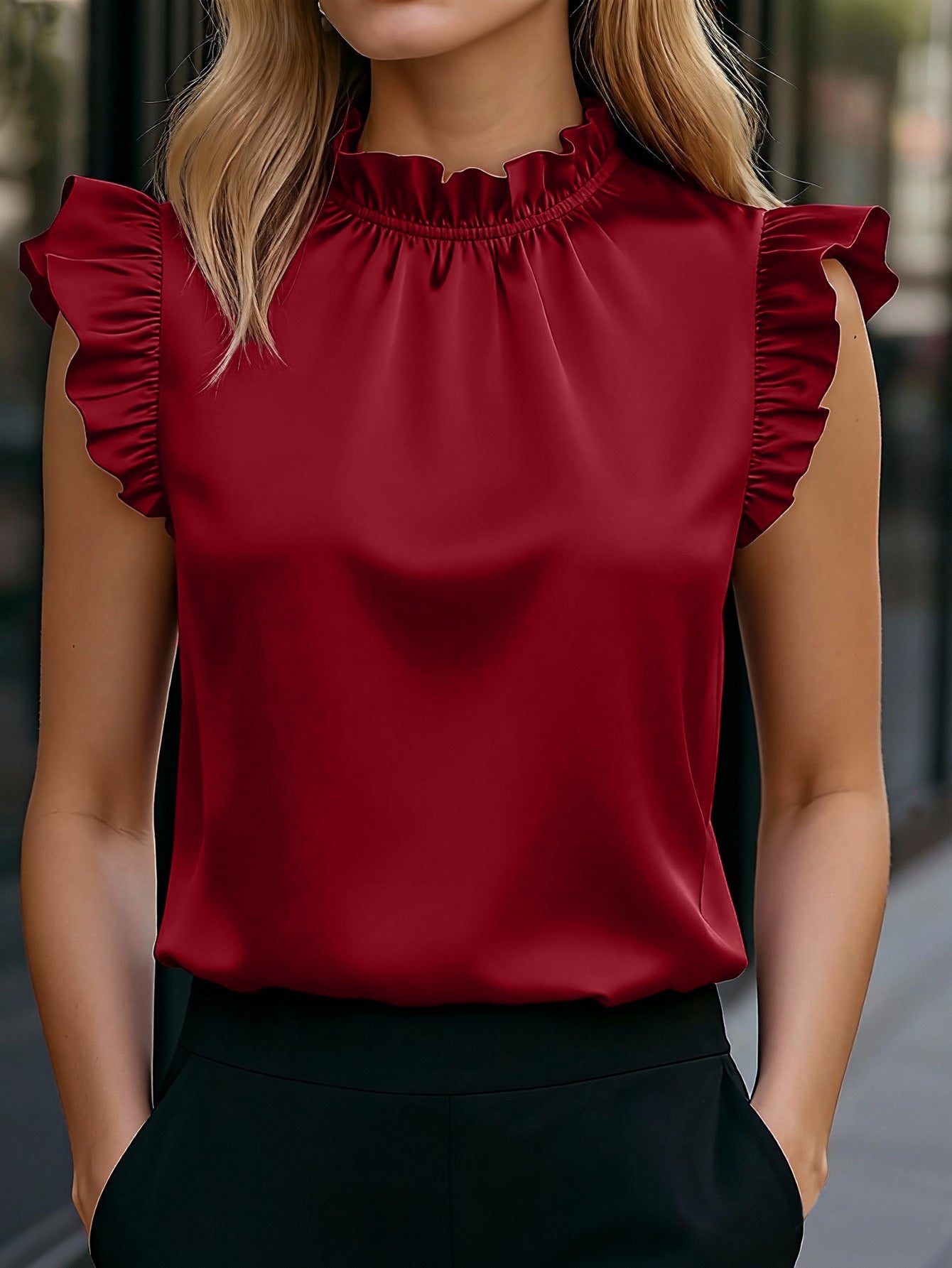Camicia Versatile Per Pendolari Con Maniche A Vescovo E Collo Coreana Arricciato
