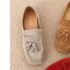 Square Head Soft Sole Shoes Women's All-matching Tassel Shallow Mouth Non-slip One Pedal Loafer