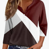 Women's T-shirt V-neck Half-open Tube Three-button Printed 34 Sleeves Top