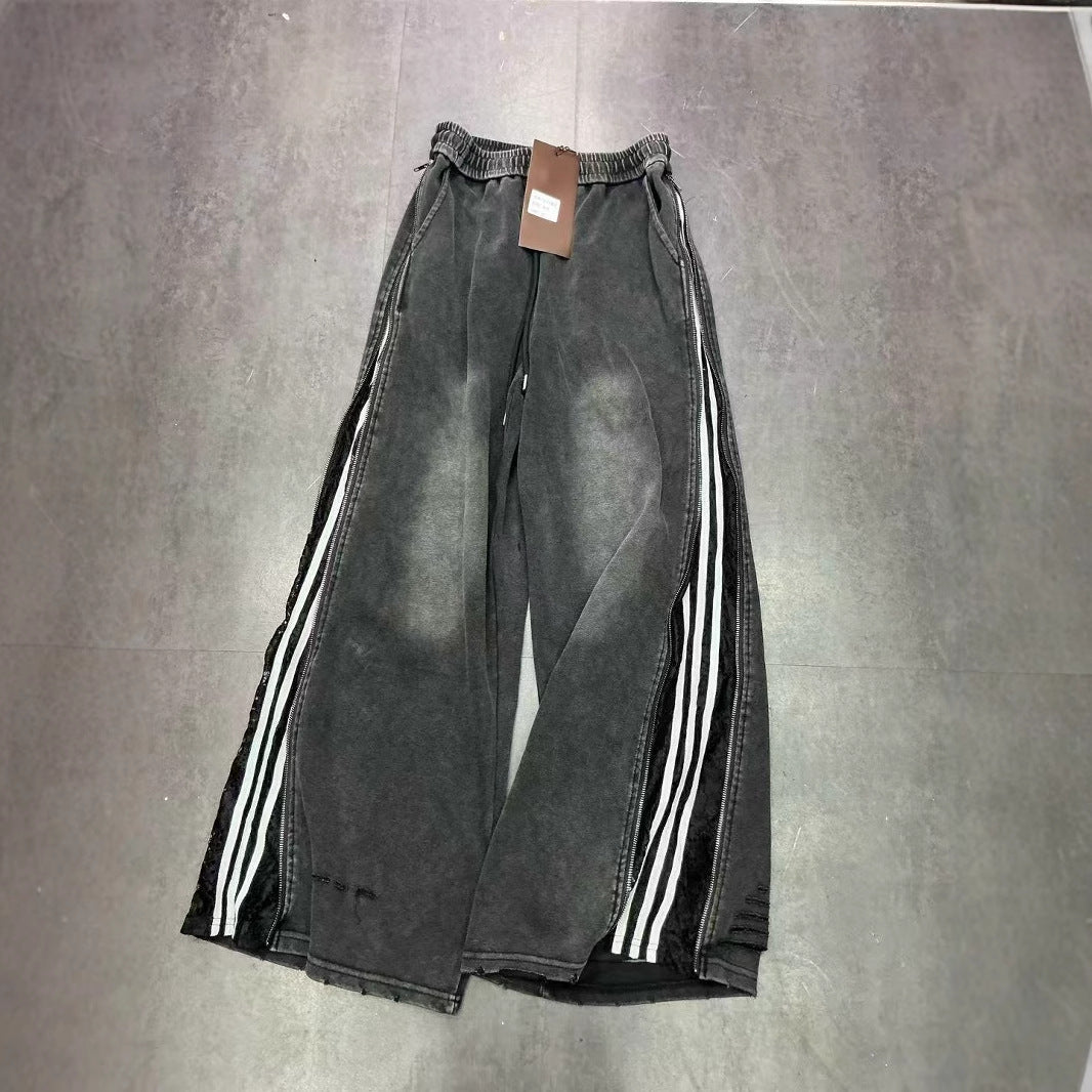 Pantaloni larghi a gamba larga con cerniera laterale bidirezionale e tre barre Design Sense