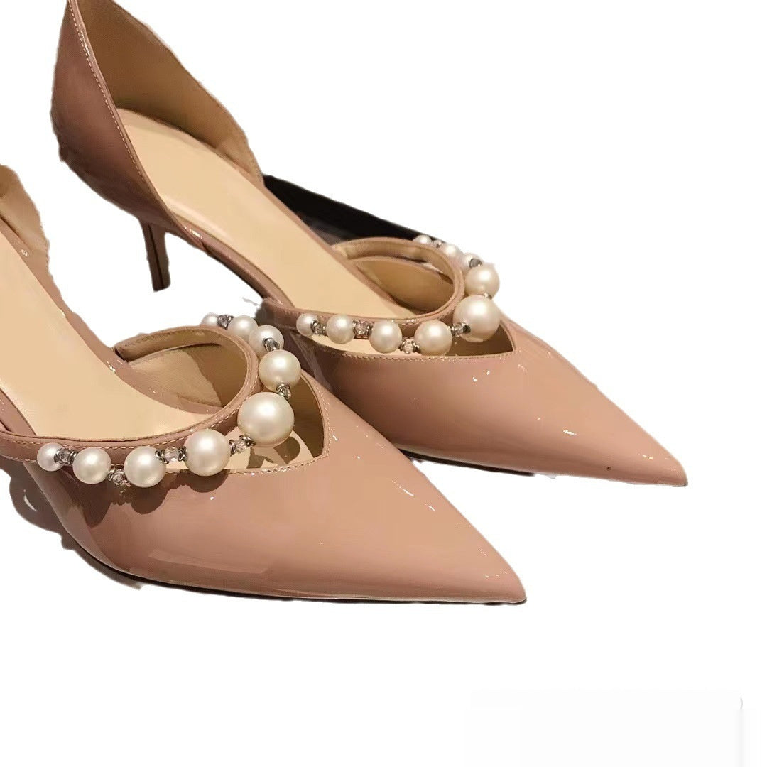 Pointed Patent Leather High Heels Women's Stiletto Heel Pearl
