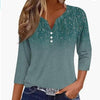 Women's T-shirt V-neck Half-open Tube Three-button Printed 34 Sleeves Top