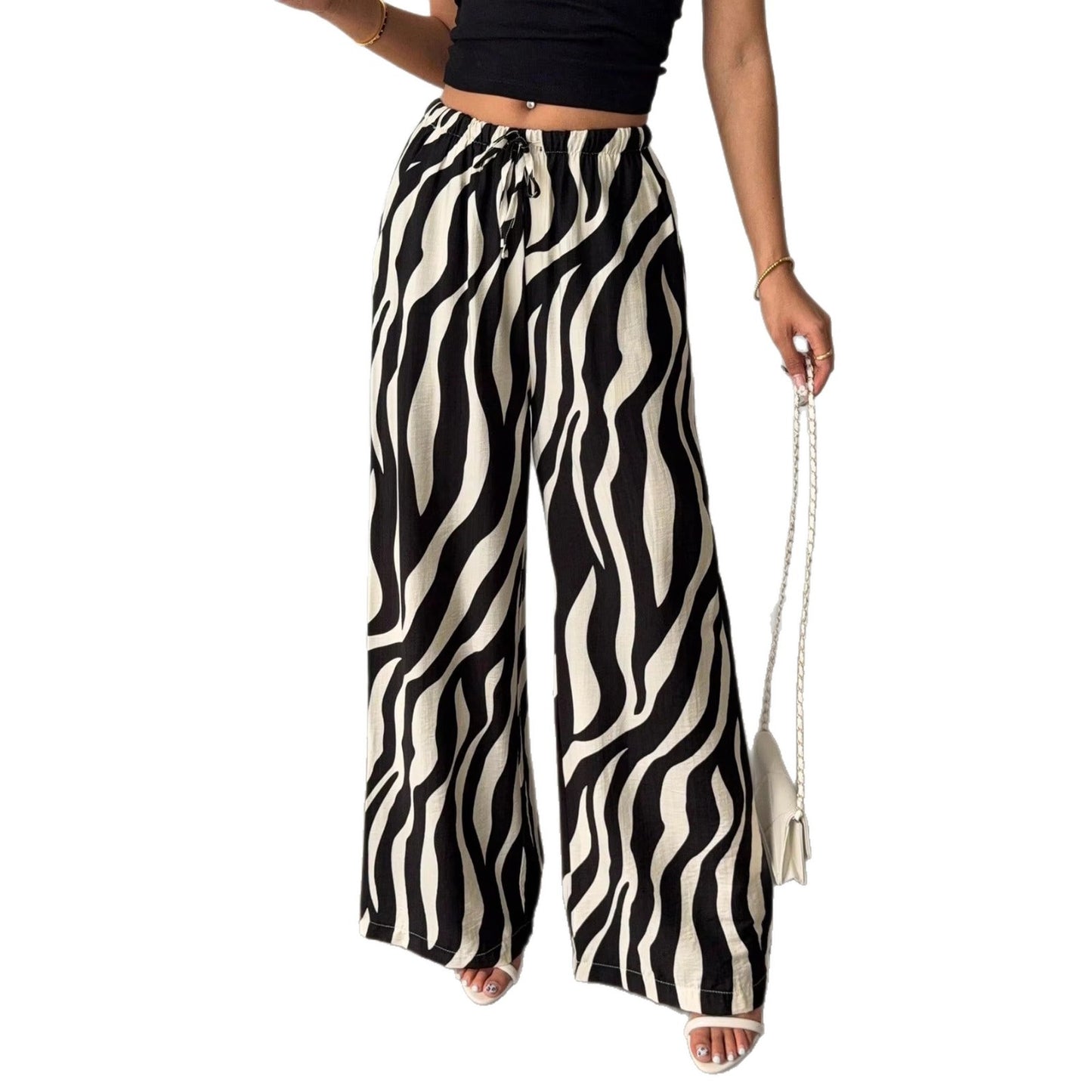 Pantaloni Eleganti A Gamba Larga Stampati Da Donna
