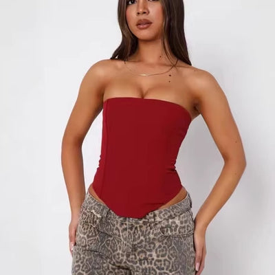 Top da donna asimmetrico a fascia con cinghie e vita attillata alla moda