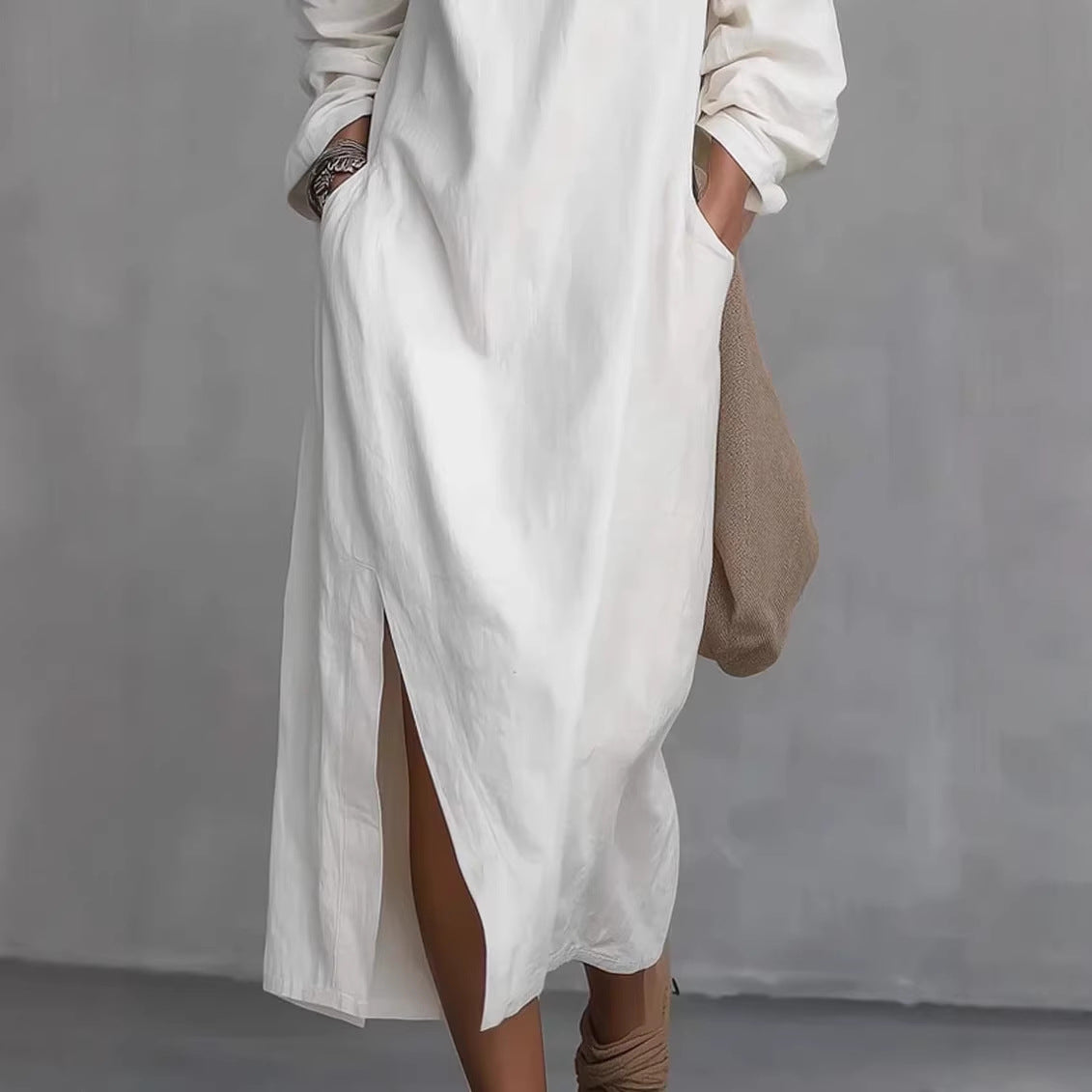 Fashionable Off-the-shoulder Slit Straight-leg, Loose-fitting Long Dress
