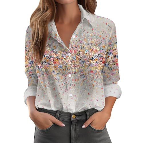 Womens Floral Polka-Dot Bush Print Long-Sleeve Shirt