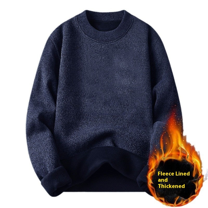 Men's Single-layer Fleece-lined Round Neck Pullover Sweater