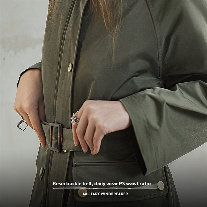 Retro Olive Green Trench Coat Mid-length Loose Women