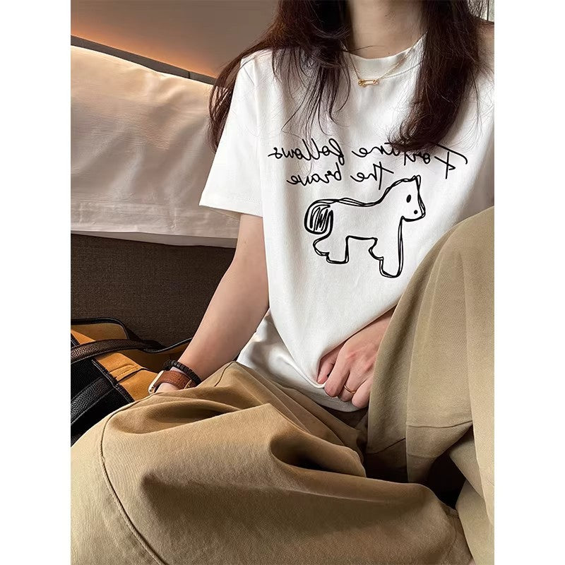 SpringSummer Cartoon Print Short-Sleeve T-Shirt Womens Loose Casual Fashionable