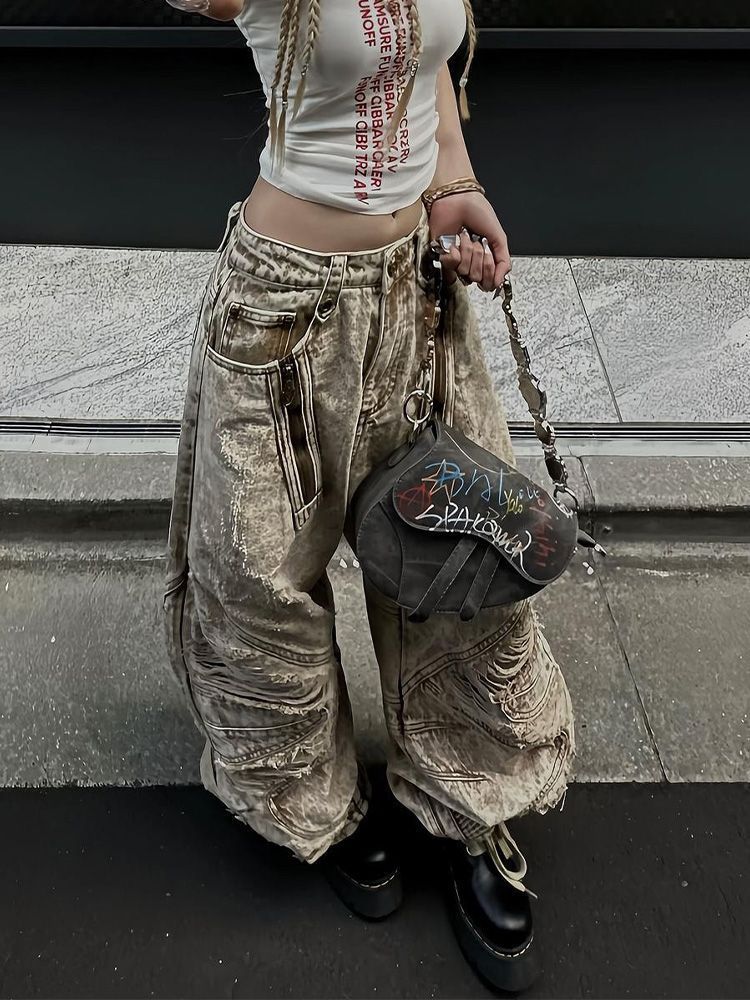 Pantaloni da donna larghi e versatili con piegatura a coltello da pavimento americani