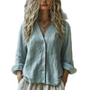 Camicia in lino da donna bohémien con scollo a V