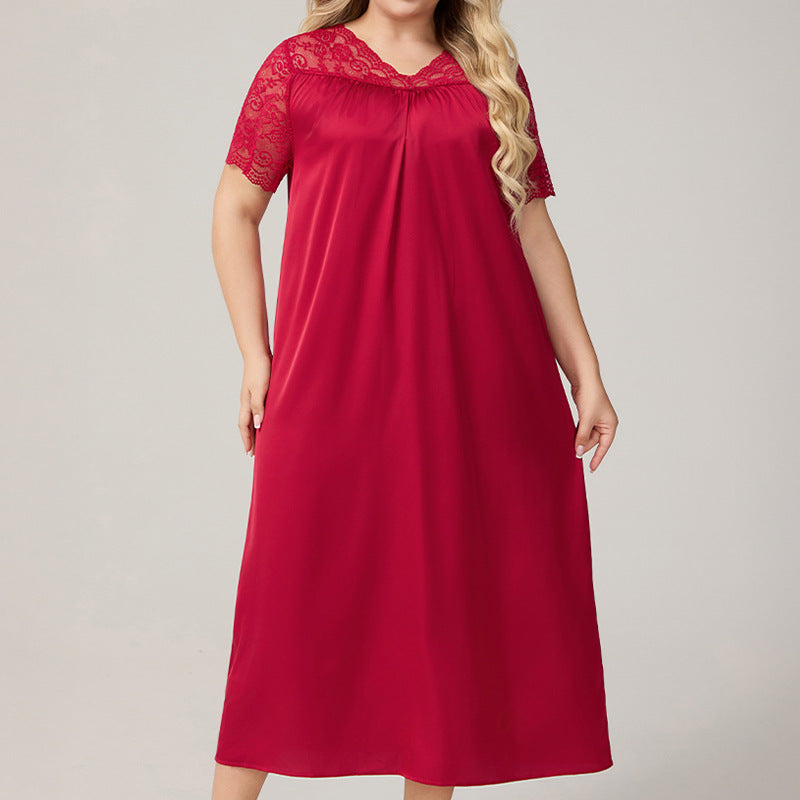 Womens Ice Silk Short-Sleeve Loose Casual Loungewear Dress