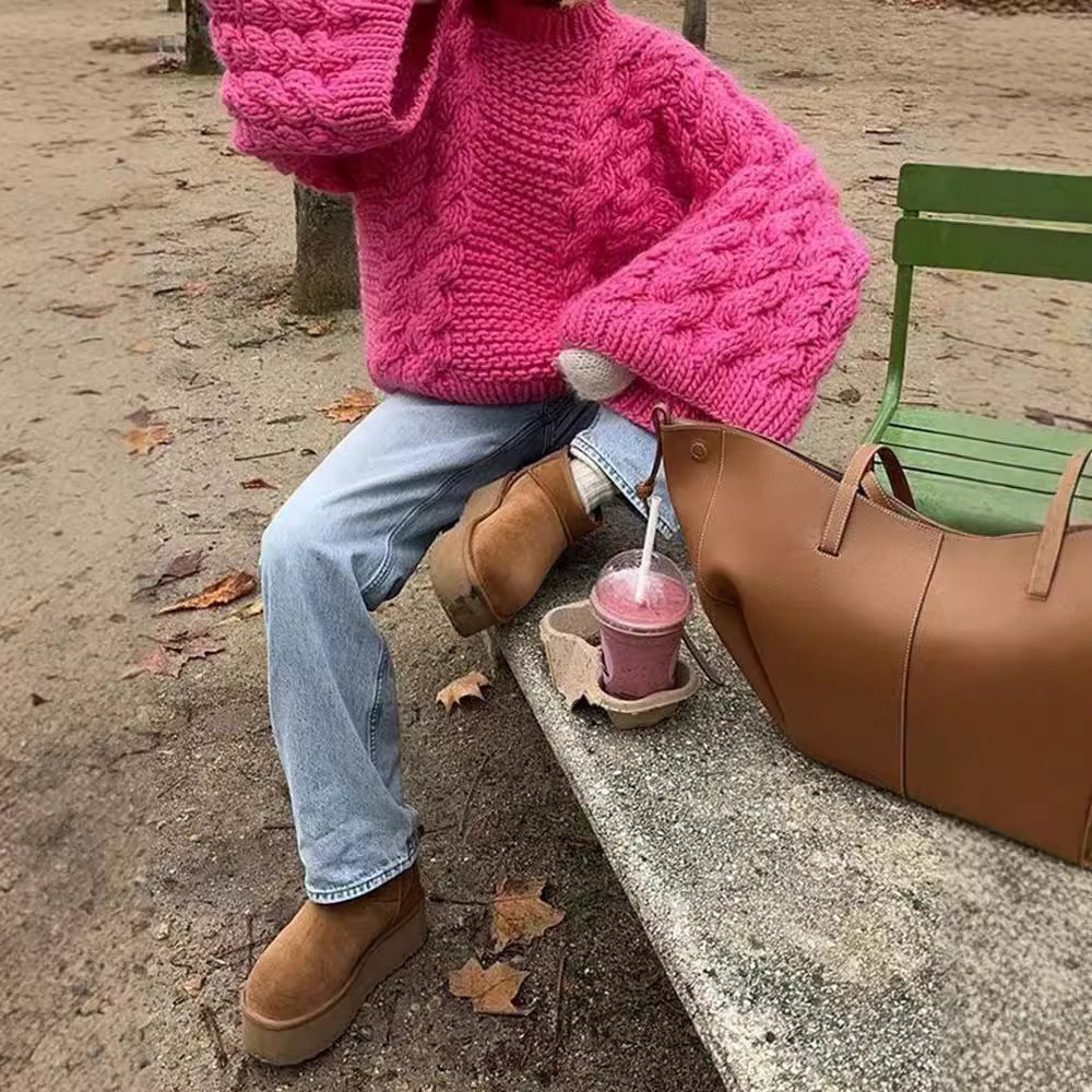 Women's Sweater Round-neck Flared Sleeves Knitted