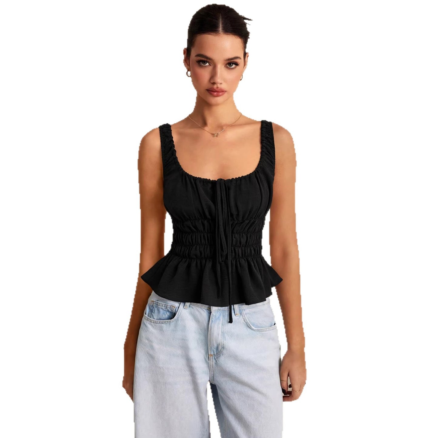Canotta da donna con scollo quadrato, arricciatura e coulisse, che modella la vita e snellisce la figura
