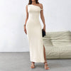 Womens Elegant Long Dress With A Slanted Neckline And Off-the-shoulder Design