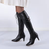 Autumn And Winter New Belt Buckle Stiletto Heel Front Lace-up High Leg Boot