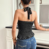 Top da donna a pois senza schienale con scollo all'americana