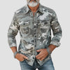 Men's Clothing Print Lapel Long Sleeve Loose Shirt
