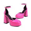 European And American Style Patent Leather Round Toe Waterproof Platform Thick Heel High Heels