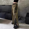 Retro High Waist Tooling Pants Fake Two Stitching Leopard Print Jeans
