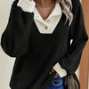 Women's Color Matching Casual Loose Shoulder Long-sleeved Top