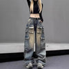 Multi-pocket Loose Multi-pocket Washed Distressed Pants