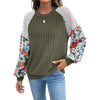Cross-border Knitted Top With Crew Neck And Floral Patchwork Design