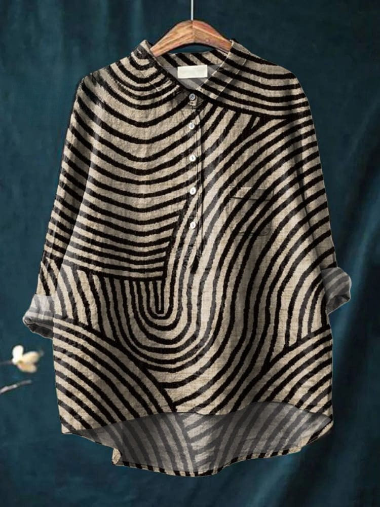 Camicia da donna estiva casual a maniche corte con stampa e colletto, taglia europea