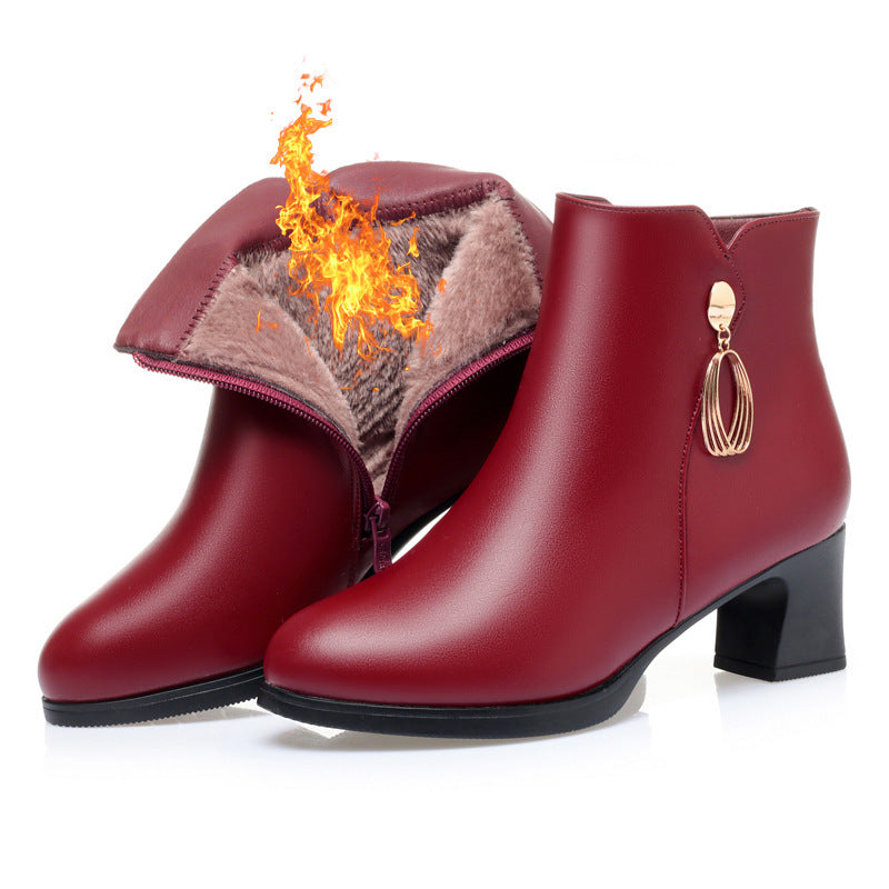 New Side Zipper Mid Heel Boots Women