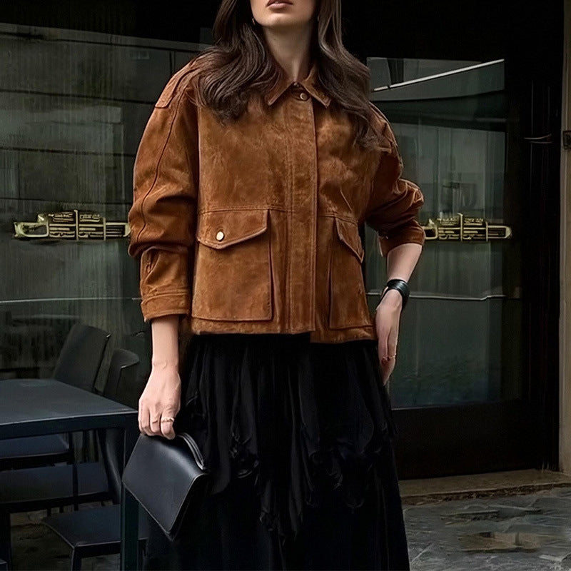 Coat Suede Women's Street Chic Regular Sleeve