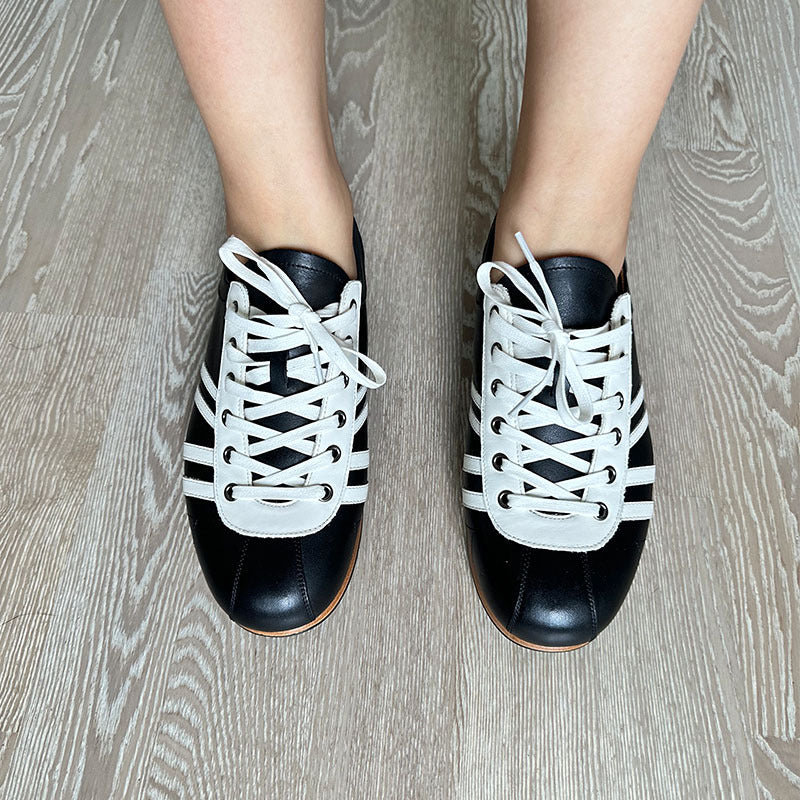 Thick Bottom Cowhide Lace-up Special-interest Design Color Matching Bowling Shoes