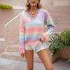 Knitted Sweater Loose Cut Tassel Plus Size Rainbow Sweater
