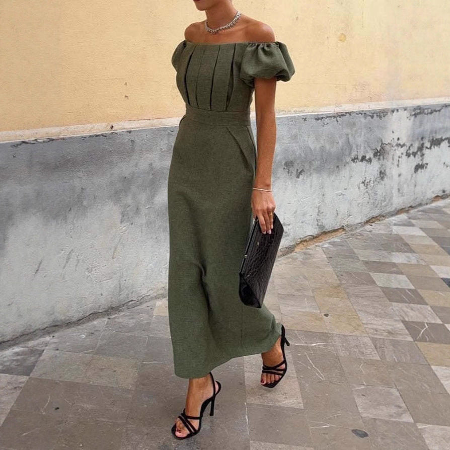 New Arrival Elegant Figure-flattering Long Dress With Short Sleeves