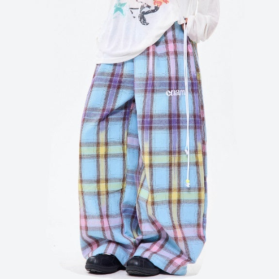 Pantaloni casual dritti a quadri con sfumature di colore retrò