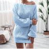 Women's Solid Color Casual Off-the-shoulder Lantern Sleeve Knitted Sweater Dress