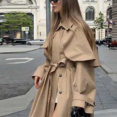 Loose Lapels Long Sleeve Trench Coat Mid-length Coat For Women
