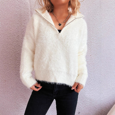 Casual Polo Collar Half Zipper Knitted Commuting Fashion Women's Sweater