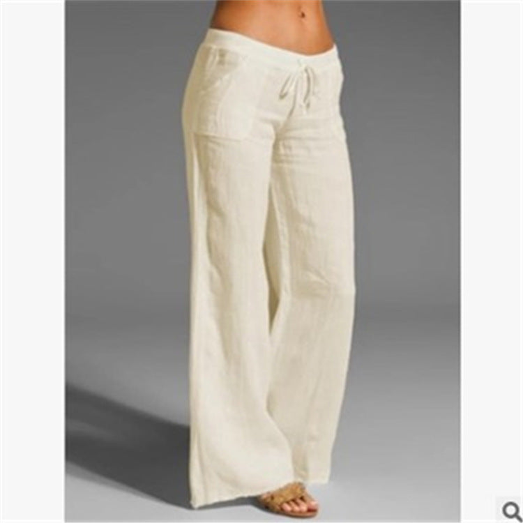 Women's High Waist Wide Leg Pants With Big Bell Pockets And Cotton And Linen Casual Pants