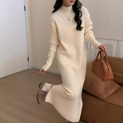 Half Turtleneck Base Knitting Dress Overknee Long