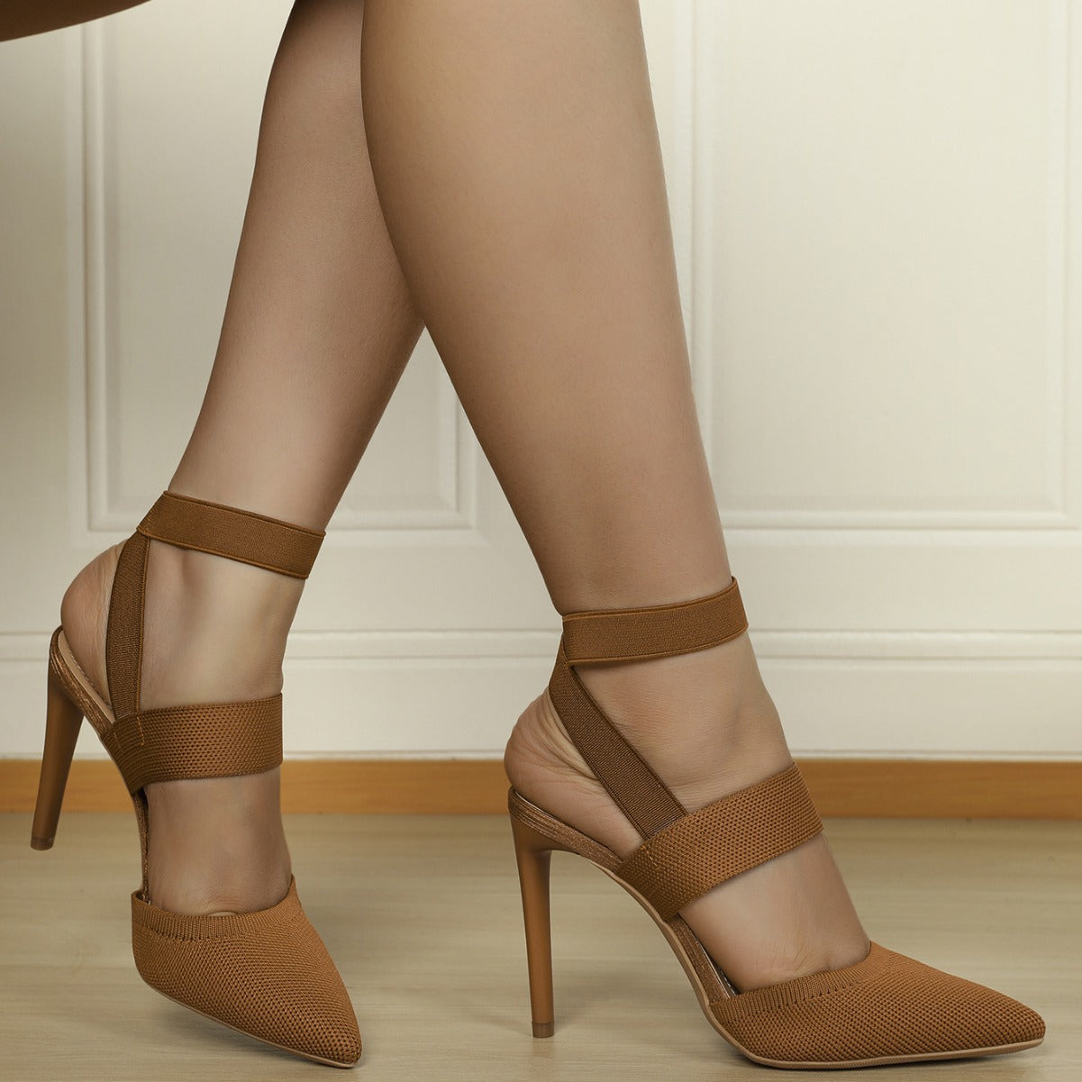 Closed Toe Back Empty Elastic Band Stretch High Heels Pointed Sandals